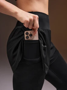Powerista Legging Olahraga Harian 2 in 1 Warna Polos untuk Wanita - Hitam - View 7