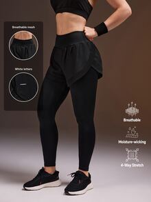 Powerista Legging Olahraga Harian 2 in 1 Warna Polos untuk Wanita - Hitam - View 2