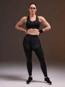 Powerista Legging Olahraga Harian 2 in 1 Warna Polos untuk Wanita - Hitam - View 9