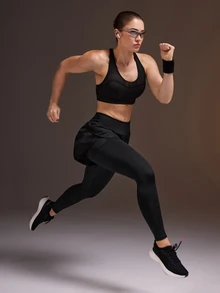 Powerista Legging Olahraga Harian 2 in 1 Warna Polos untuk Wanita - Hitam - View 10