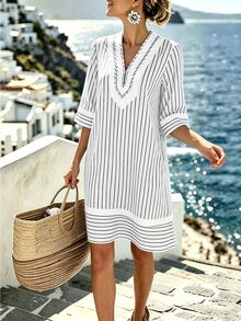 SHEIN Holidaya Women's Long Backless Vacation Dress - Black and White - View 4