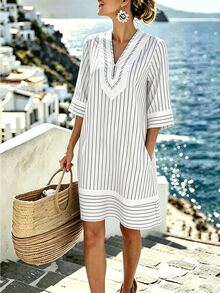 SHEIN Holidaya Women's Long Backless Vacation Dress - Black and White - View 1