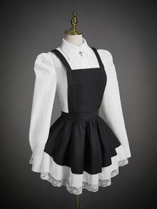 SHEIN ICON Women's Gothic Contrast Color Exaggerated Halloween Costume Dress - Black and White - View 4