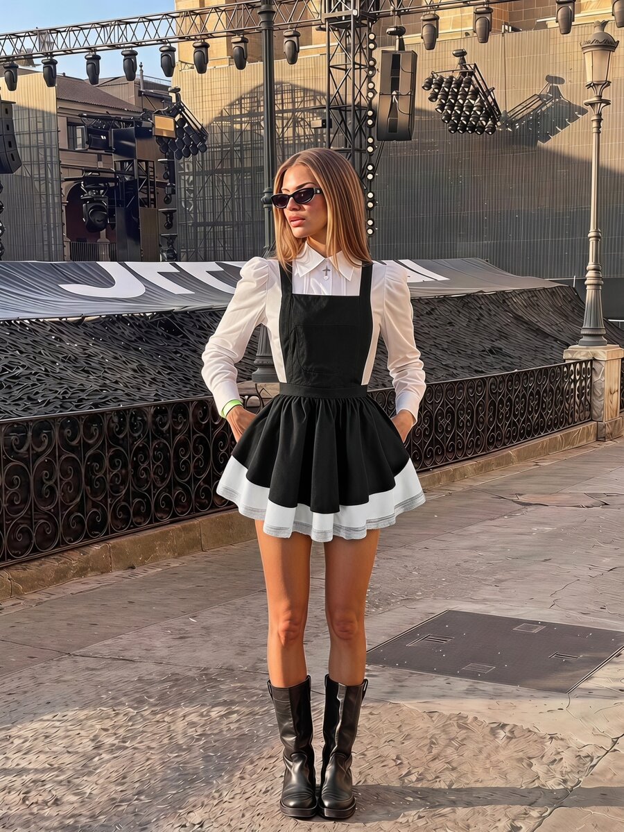 SHEIN ICON Women's Gothic Contrast Color Exaggerated Halloween Costume Dress - Black and White - View 1