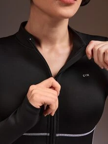 Powerista Women's Autumn And All Black Long Sleeve Backless Fitness Modest Athletic Sporty Romper Sports Romper For Gym Workout With Front Zipper And Thumbholes - Black - View 7