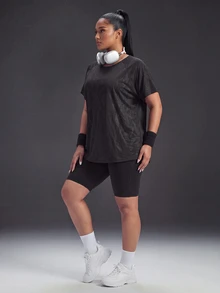 Powerista ملابس علوية رياضية نسائية مقاس كبير بلون موحد مع لوحة شبكية قابلة للتنفس مناسبة للتدريب الرياضي والارتداء اليومي والجري - الأسود - مشاهدة 8
