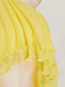 SHEIN ICON Multi-Layer Ruffle Halter Neck Backless Women's Mini Dress Club Vacation Yellow Summer Sexy - Yellow - View 7