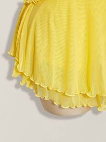 SHEIN ICON Multi-Layer Ruffle Halter Neck Backless Women's Mini Dress Club Vacation Yellow Summer Sexy - Yellow - View 6