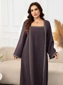 Al Najma Women's Square Neck Flare Long Sleeve Loose Comfortable Autumn/Winter Plus Size Arabian Dress - Coffee Brown - View 4