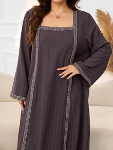 Al Najma Women's Square Neck Flare Long Sleeve Loose Comfortable Autumn/Winter Plus Size Arabian Dress - Coffee Brown - View 8