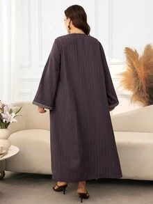 Al Najma Women's Square Neck Flare Long Sleeve Loose Comfortable Autumn/Winter Plus Size Arabian Dress - Coffee Brown - View 2