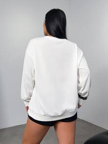 LOONEY TUNES X SHEIN 大尺碼女款字母卡通印花長袖休閒運動衫 - 白色 - 查看 3
