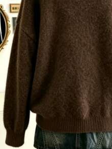 Lalippa Regular Fit Loose Asymmetrical Shoulder Casual Drop Shoulder Long Sleeve Sweater - Brown - View 3