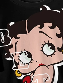 Betty Boop x SHEIN Men's Letter Cartoon Print Crew Neck Short Sleeve Casual T-Shirt - White - View 4