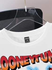 LOONEY TUNES X SHEIN 男士卡通與字母圖案印花T恤 - 白色 - 查看 6