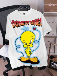 LOONEY TUNES X SHEIN 男士卡通與字母圖案印花T恤 - 白色 - 查看 3