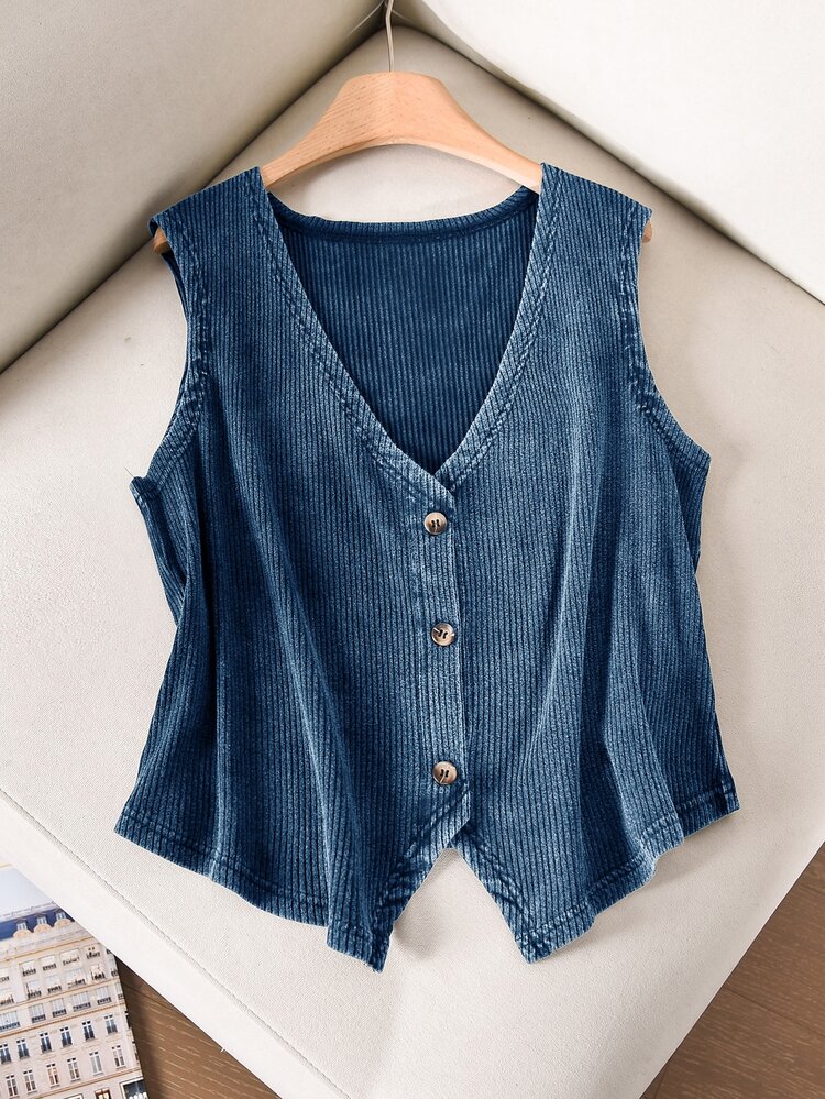 Story & Sage Casual Vintage Vacation Women's Slim Fit Vest, Spring/Summer Snowflake Pattern Button Vest, Steel Blue Everyday Day Time Work - Blue - View 3