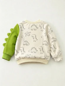 SHEIN Kids Boys' Comfortable Cute Dinosaur Design Crew Neck Long Sleeve Sweatshirt, Suitable For Autumn/Winter Back To School Daily Wear - Apricot - View 6