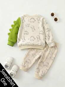 SHEIN Kids Boys' Comfortable Cute Dinosaur Design Crew Neck Long Sleeve Sweatshirt, Suitable For Autumn/Winter Back To School Daily Wear - Apricot - View 2