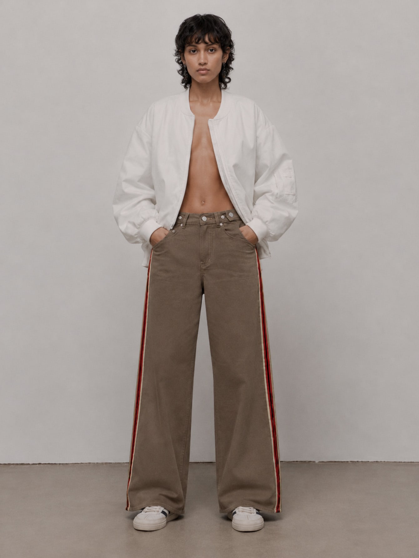 Brown Wide-Leg Jeans With Contrast Side Tape, view 3
