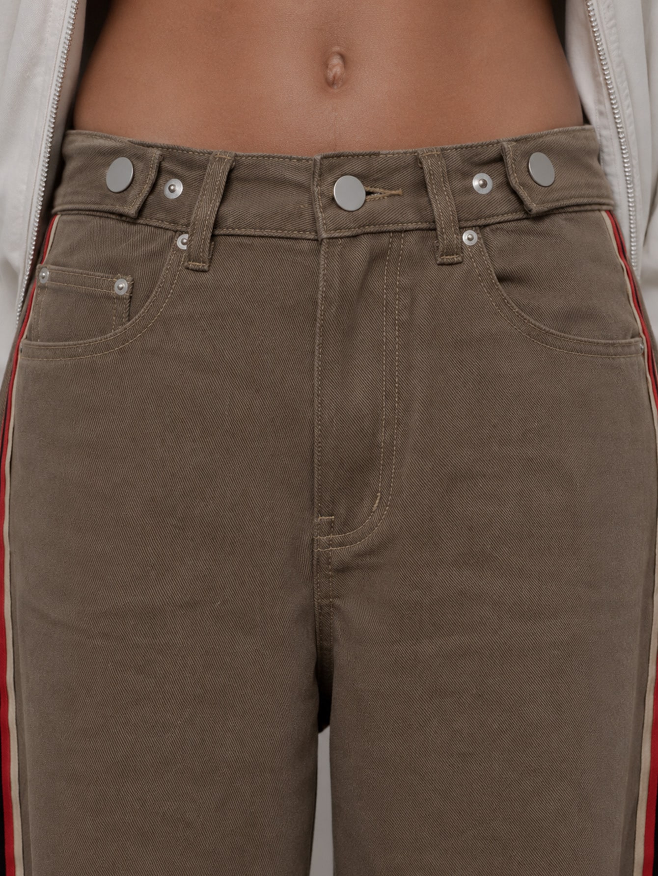 Brown Wide-Leg Jeans With Contrast Side Tape, view 5