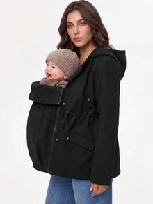 MaterniWear Maternity Casual Hooded 3-In-1 Nursing Jacket, Autumn/Winter - Black - View 5