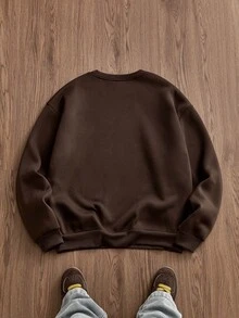 SWAVVY 男士春秋休閒標準尺寸黑色刺繡領圓領套頭運動衫 - 棕色 - 查看 2