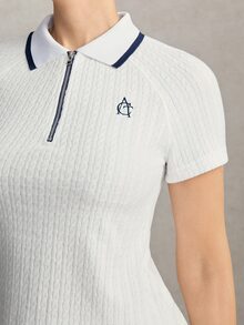 Activina Women's White Knit Jacquard Fabric Raglan Sleeve Polo Short Sleeve Shirt - White - View 6