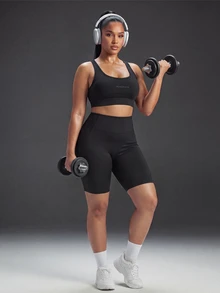 Powerista Women's Plus Size All Seasons Black Soild Color Sports Brawith Cutout Back Design And Excellent Support For Gym Workouts And Running - Black - View 6