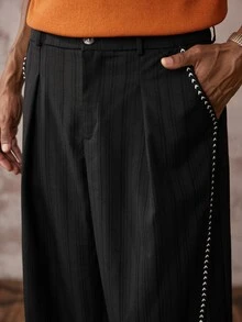 Vientiro Black Striped Trousers With Pocket Detail Relaxed Fit Casual Pants For Everyday Wear
Stylish Striped Black Pants - Black - View 4