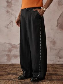 Vientiro Black Striped Trousers With Pocket Detail Relaxed Fit Casual Pants For Everyday Wear
Stylish Striped Black Pants - Black - View 3