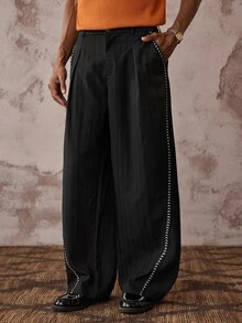Vientiro Black Striped Trousers With Pocket Detail Relaxed Fit Casual Pants For Everyday Wear
Stylish Striped Black Pants - Black - View 5