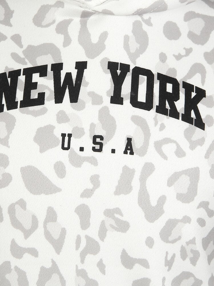 Toddler Girl Clothes Spring/Autumn New Fashion Minimalist Grey Leopard Print Sweatshirt With Elastic Waist Wide Leg Long Pants, Suitable For Outings - Grey - View 7