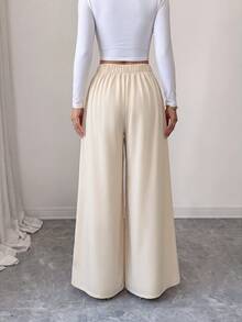 SHEIN Elenzya Women's Solid Color High Waist Button Design Wide Leg Loose Pants - Multicolor - View 4