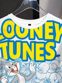 LOONEY TUNES X SHEIN 女款字母卡通印花休閒日常短袖T恤 - 白色 - 查看 4