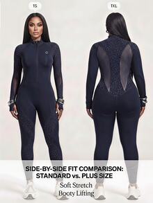 Innovista Innovista Women's Plus Size Stand Collar Zip Front Sports Jumpsuit Side Pockets Breathable Stretch Travel Outdoor Running Gym Yoga Activewear Fall - Blue - View 9