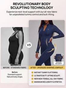 Innovista Innovista Women's Plus Size Stand Collar Zip Front Sports Jumpsuit Side Pockets Breathable Stretch Travel Outdoor Running Gym Yoga Activewear Fall - Blue - View 3
