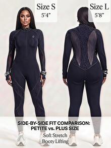 Innovista Innovista Women's Plus Size Stand Collar Zip Front Sports Jumpsuit Side Pockets Breathable Stretch Travel Outdoor Running Gym Yoga Activewear Fall - Blue - View 1
