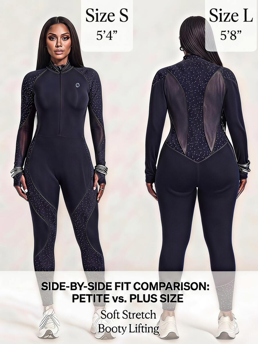 Innovista Innovista Women's Plus Size Stand Collar Zip Front Sports Jumpsuit Side Pockets Breathable Stretch Travel Outdoor Running Gym Yoga Activewear Fall - Blue - View 1