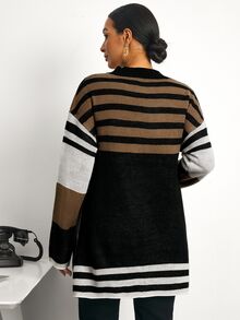 MaterniWear Sweater Hamil Kasual Motif Garis-Garis Blok Warna dengan Belahan Samping, Musim Gugur/Dingin - MultiWarna - View 5
