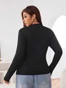 Solflare 大尺碼女款純色立領長袖T恤休閒傳統軟挺2件套 正式度假風 黑色/白色 秋冬 - 彩色 - 查看 7
