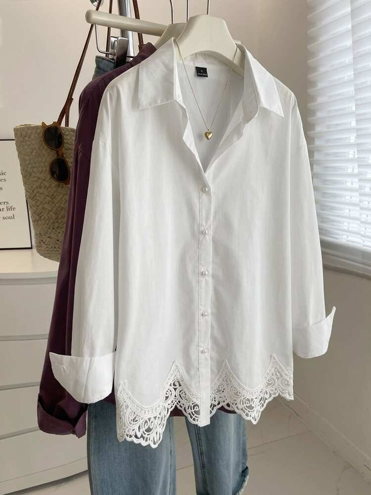 Comfortcana Elegant Women's Spring/Summer 100% Cotton Comfortable Lightweight White Button Down Blouse Versatile - White - View 8