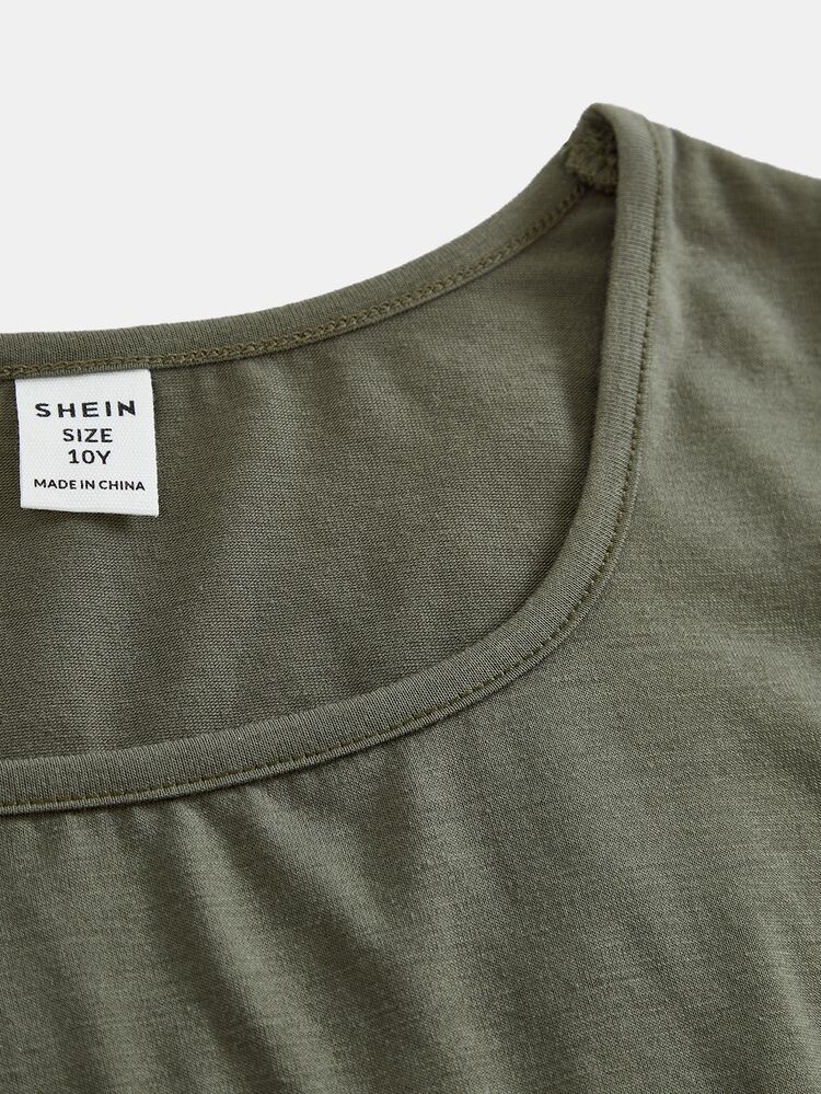 SHEIN Tween-flicka lös avslappnad minimalistisk ny stickad rundhals kortärmad T-shirtset - Multifärgad - Visa 3