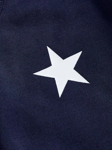 SHEIN 兒童青少年女孩秋冬深藍色運動衫套裝，不對稱V領星星印花背心上衣 + 鬆緊腰直筒長褲 2件套，適合校園休閒穿著 - 寶藍色 - 查看 4