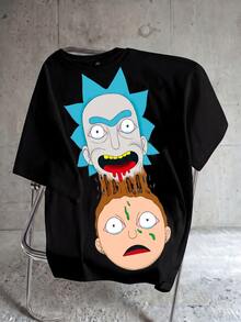 Rick and Morty X SHEIN Men's Summer Casual Cartoon Print T-Shirt - White - View 1