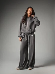 MISSGUIDED Wide Leg Waffle Knit Casual Pants With Drawstring Elastic Waist And Side Pockets Full Length Palazzo Style Loungewear Trousers - Grey - View 2