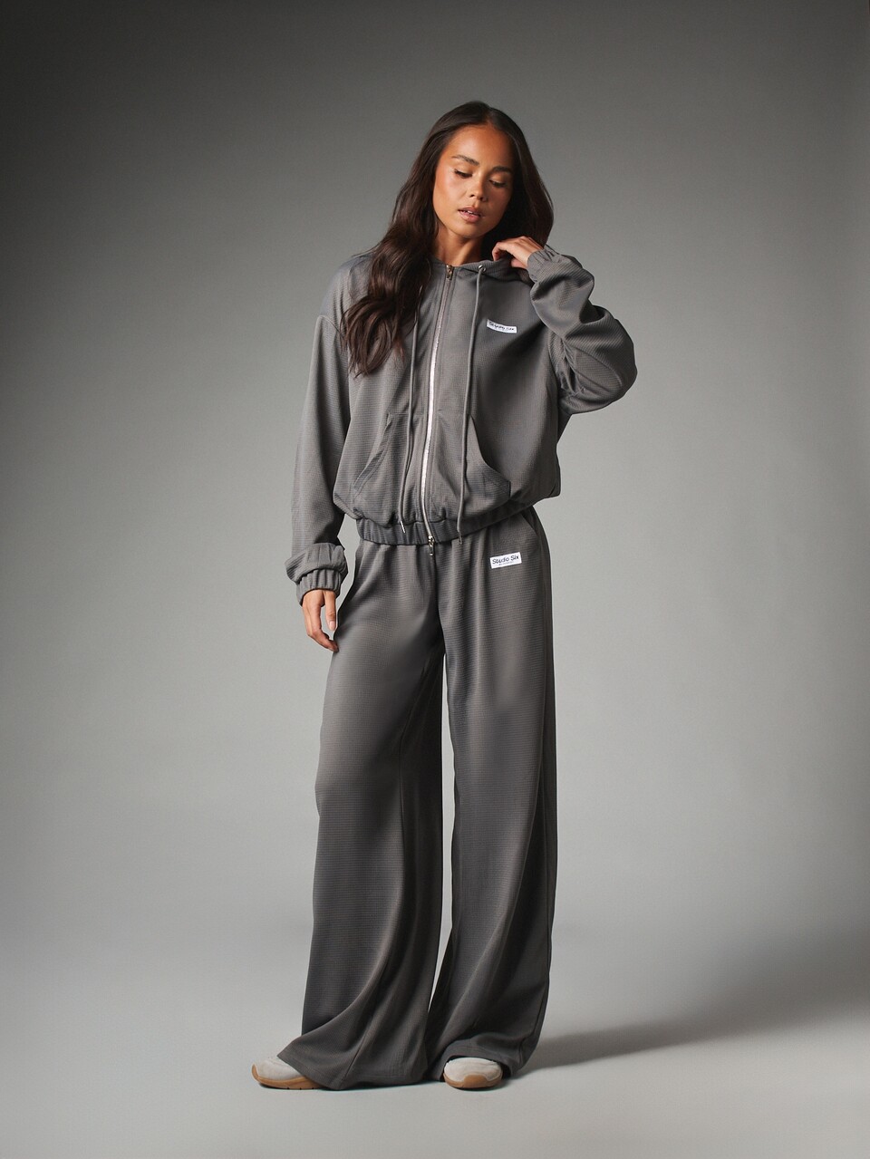 MISSGUIDED Calça Casual de Malha Waffle Perna Larga com Cordão, Cintura Elástica e Bolsos Laterais, Comprimento Total, Estilo Palazzo, Calça de Loungewear