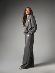 MISSGUIDED Wide Leg Waffle Knit Casual Pants With Drawstring Elastic Waist And Side Pockets Full Length Palazzo Style Loungewear Trousers - Grey - View 5