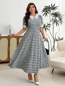 Modelyn 女款優雅1920年代復古法式溫柔風3D花卉領時尚A字修身大尺碼短袖洋裝，白色夏季辦公與晚宴穿搭 - 彩色 - 查看 8