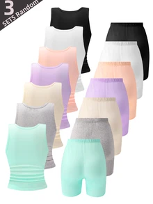 3 (S) Teen Girl Round Neck Sleeveless Shorts Summer Solid White Lavender Black Pink Underwear Set Soft Lightweight Knit Baggy Cute Teen - Multicolor - View 2